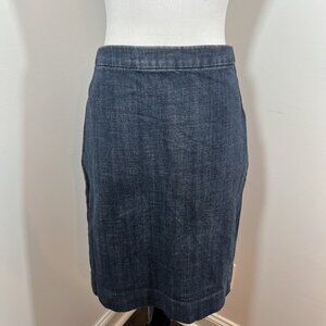 J Crew Denim Pencil Skirt Size 4 Dark Wash Stretch Blue Jean Women Midi Knee